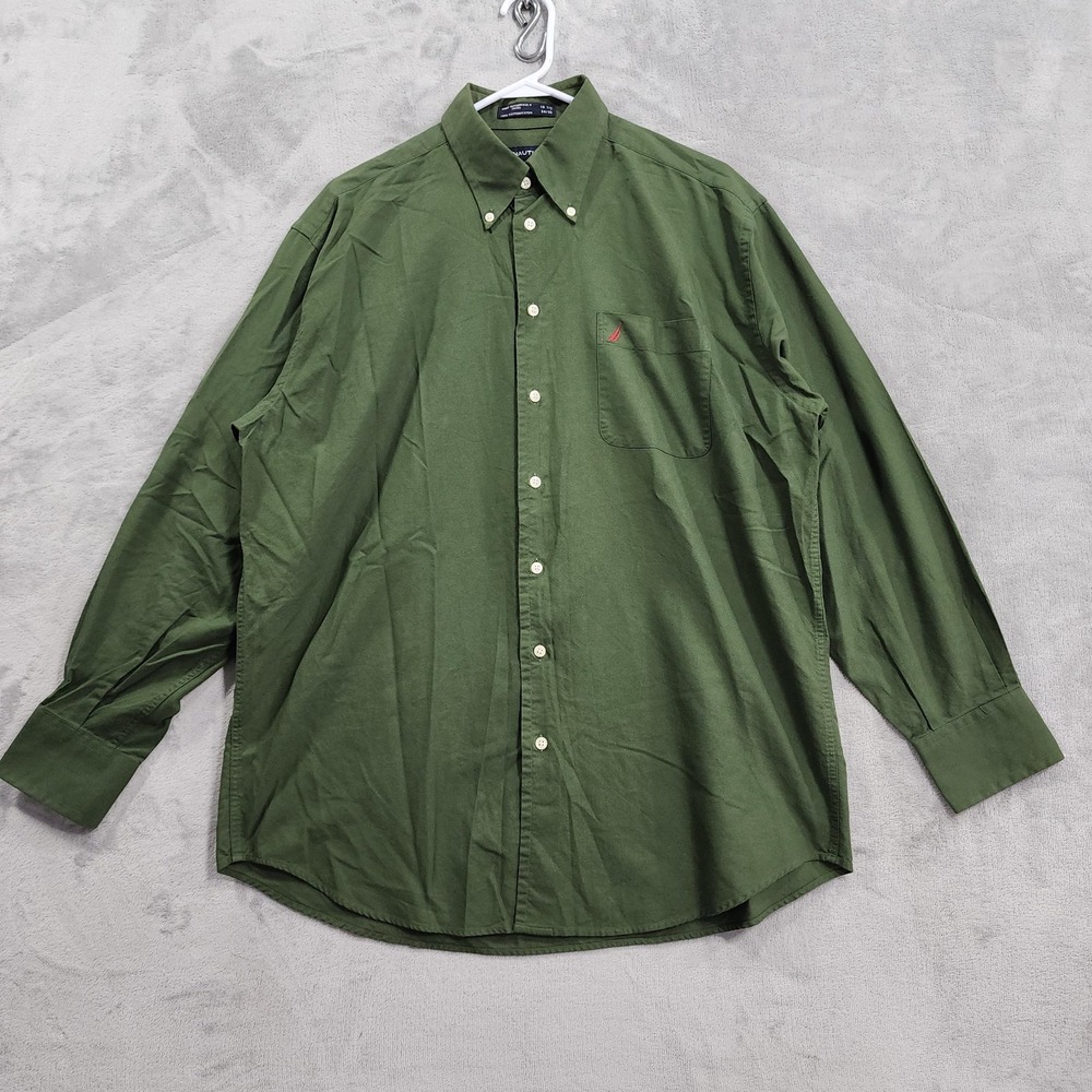 Nautica Shirt Mens L Green Vintage Oxford Cotton Button Down Long Sleeve Casual